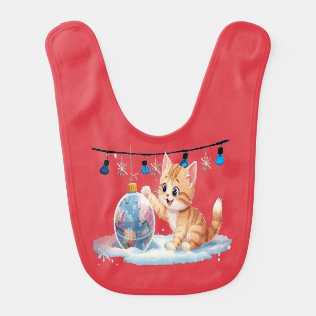 Cute Christmas Kitten Playing with Ornament  Baby Bib (Front)