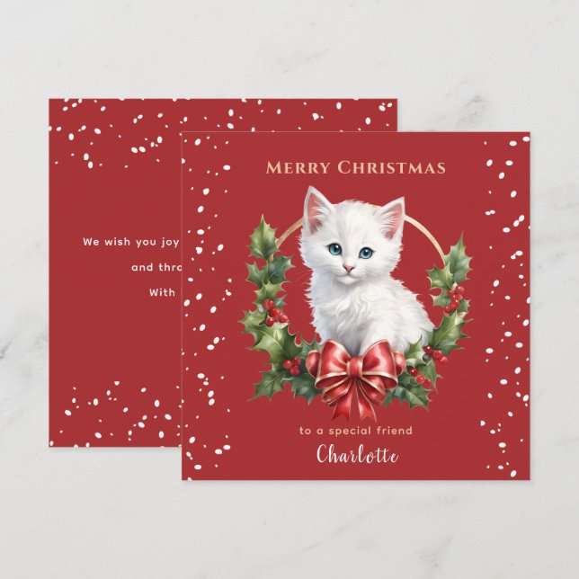 Cute Christmas Kitten Red Cat Lover Christmas Card (Front/Back)