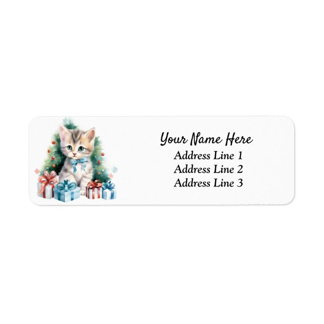 Cute Christmas Kitten Return Address Label (Front)