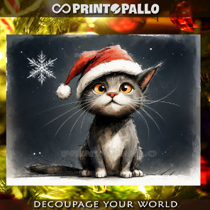 Cute Christmas kitten with Santa Claus hat  Tissue Paper