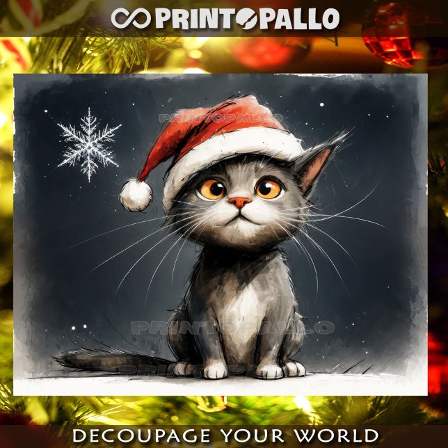 Cute Christmas kitten with Santa Claus hat  Tissue Paper (Creator Uploaded)