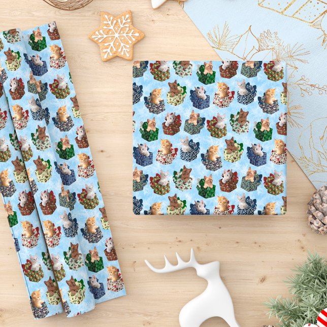 Cute Christmas Kittens in Holiday Boxes Wrapping Paper (Creator Uploaded)