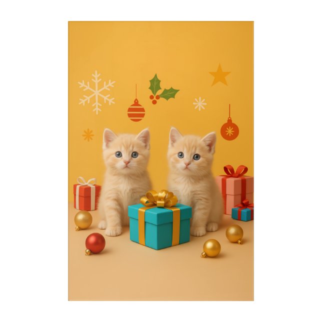 Cute Christmas Kittens with Holiday Gifts Acrylic Print (Front)
