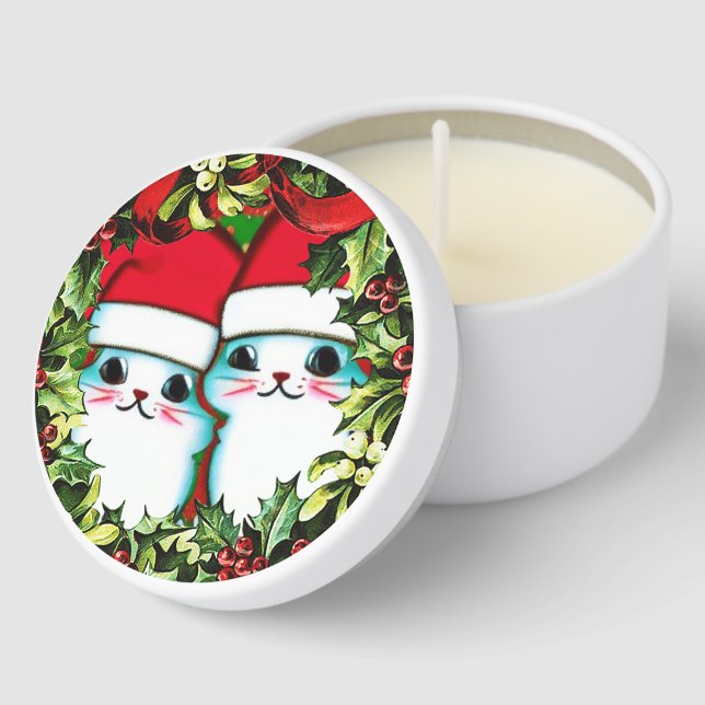 Cute Christmas Kitties in Wreath  Mini Candle Favors (Corner)