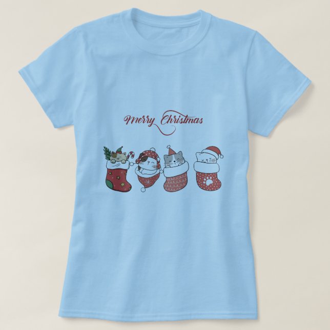 Cute Christmas Kitties T-Shirt (Design Front)