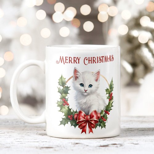 Cute Christmas Kitty Cat Lover Name Mug