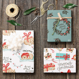 Cute Christmas Kitty Cat Pattern Wrapping Paper Sheets