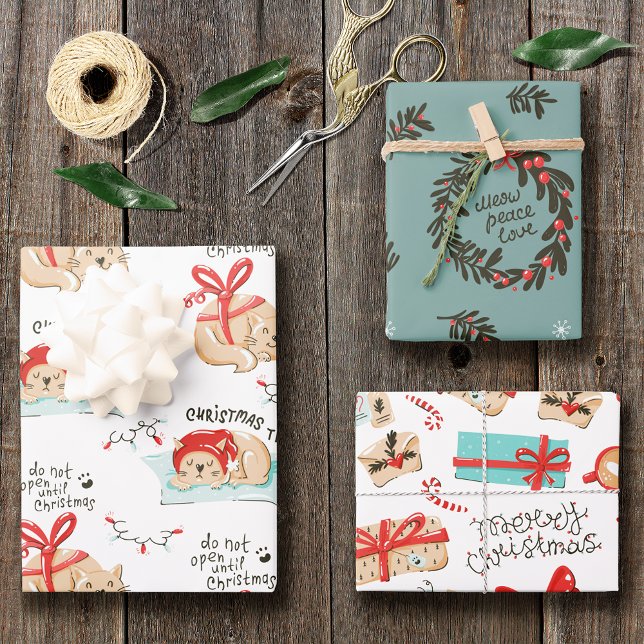 Cute Christmas Kitty Cat Pattern Wrapping Paper Sheets (Creator Uploaded)