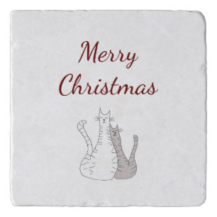 Cute Christmas Kitty Cats Elegant Script Trivet