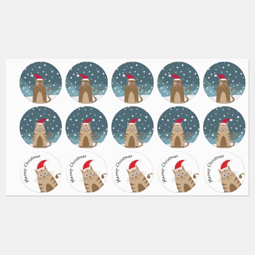 Cute christmas kitty funny cat wears santa hat labels