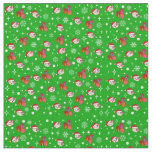 Cute Christmas Kitty Green Holiday Fabric