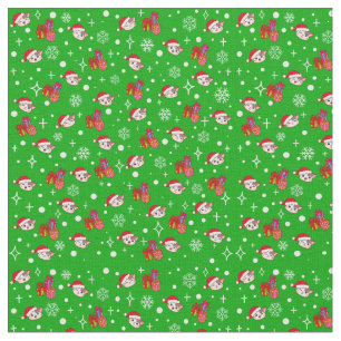 Cute Christmas Kitty Green Holiday Fabric