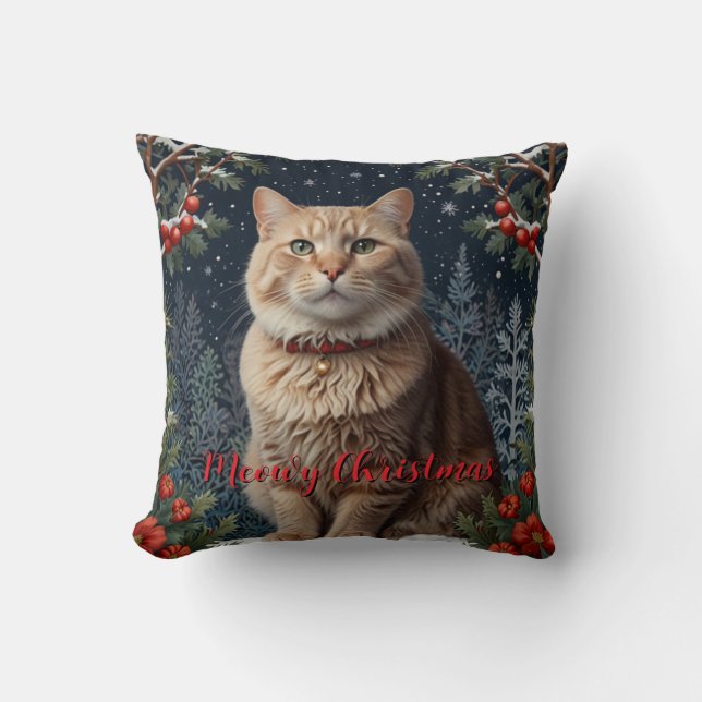 Cute Christmas kitty  holiday Meowy Christmas Throw Pillow (Front)