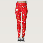 Cute Christmas Kitty Red Leggings