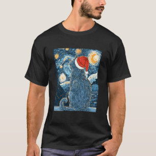 Cute Christmas Kitty Santa Cat Starry Night Feline T-Shirt