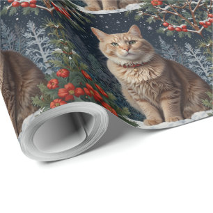 Cute Christmas kitty winter holiday greenery Wrapping Paper