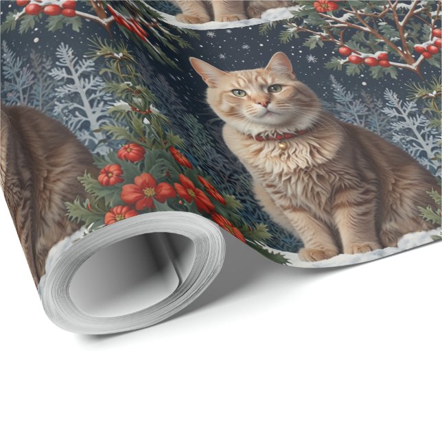 Cute Christmas kitty winter holiday greenery  Wrapping Paper (Roll Corner)