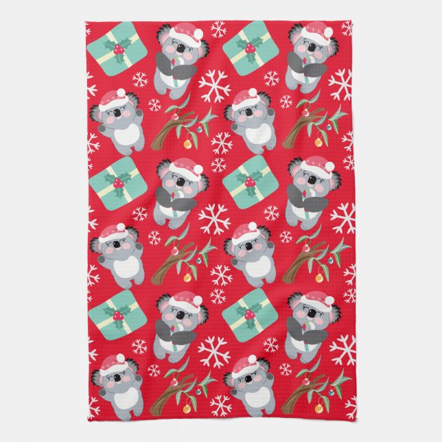 Cute Christmas Koala  Kitchen Towel (Vertical)