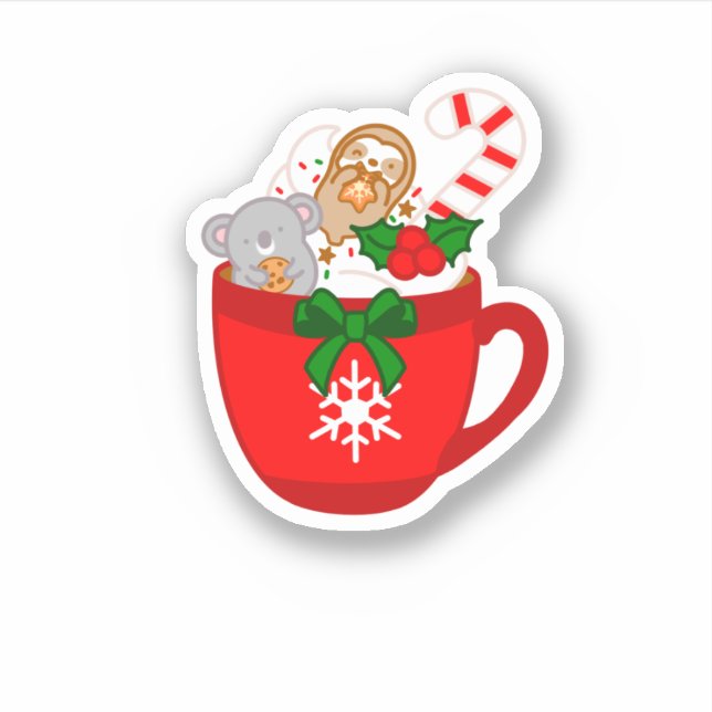 Cute Christmas Koala Sloth Hot Chocolate  Sticker (Front)