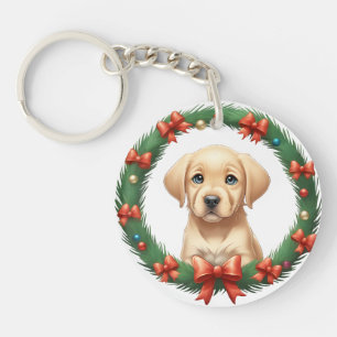 Cute Christmas Labrador Pup Wreath Festive Keychain