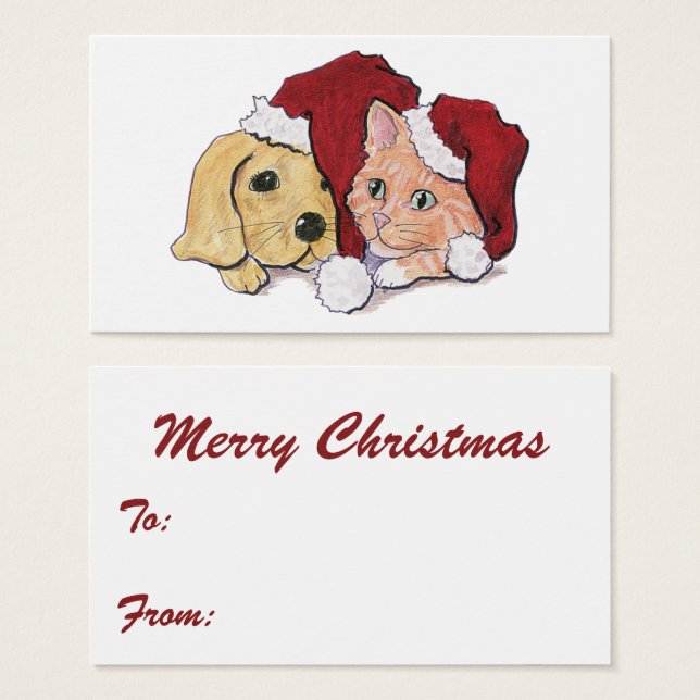 Cute Christmas Labrador Puppy and Orange Tabby (Front & Back)