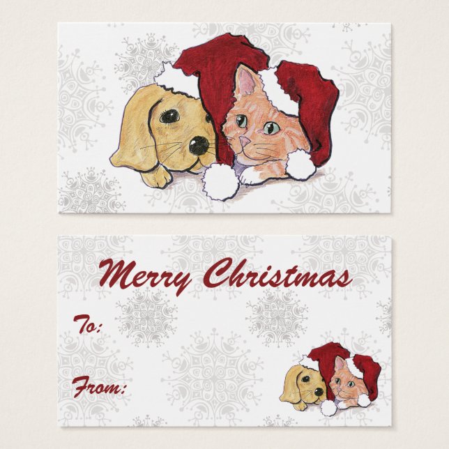 Cute Christmas Labrador Puppy and Orange Tabby (Front & Back)