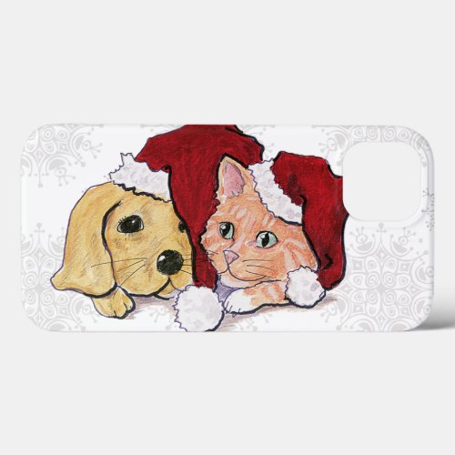 Cute Christmas Labrador Puppy and Orange Tabby iPhone 13 Case