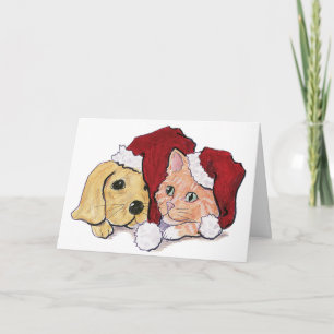 Cute Christmas Labrador Puppy and Orange Tabby Holiday Card