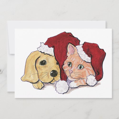 Cute Christmas Labrador Puppy and Orange Tabby Holiday Card