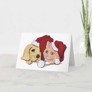 Cute Christmas Labrador Puppy and Orange Tabby Holiday Card