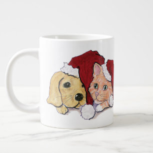 Cute Christmas Labrador Puppy and Orange Tabby Large Coffee Mug