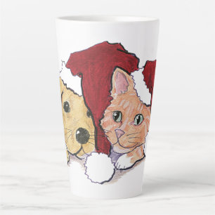 Cute Christmas Labrador Puppy and Orange Tabby Latte Mug