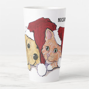 Cute Christmas Labrador Puppy and Orange Tabby Latte Mug