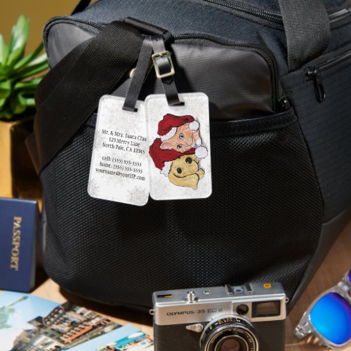 Cute Christmas Labrador Puppy and Orange Tabby Luggage Tag