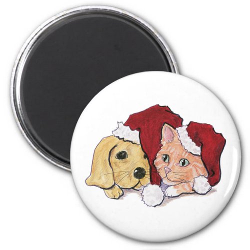 Cute Christmas Labrador Puppy and Orange Tabby Magnet