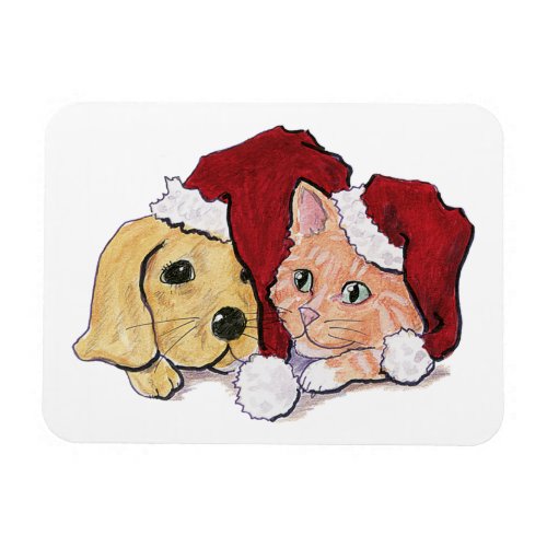 Cute Christmas Labrador Puppy and Orange Tabby Magnet