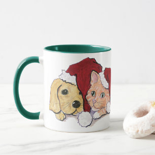 Cute Christmas Labrador Puppy and Orange Tabby Mug