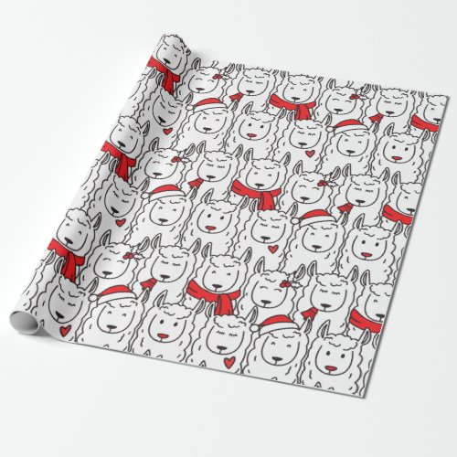 Cute Christmas Lama Alpaca in Santa Hat  Holiday Wrapping Paper