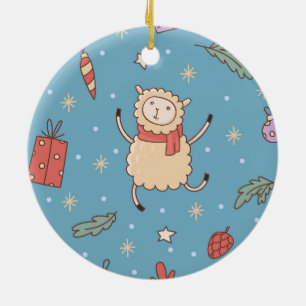 Cute Christmas Lamb Ceramic Ornament