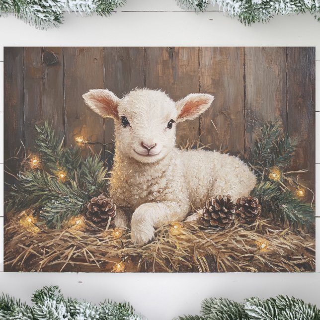 Cute Christmas Lamb Rustic Painting Decoupage Tissue Paper (Creator Uploaded)