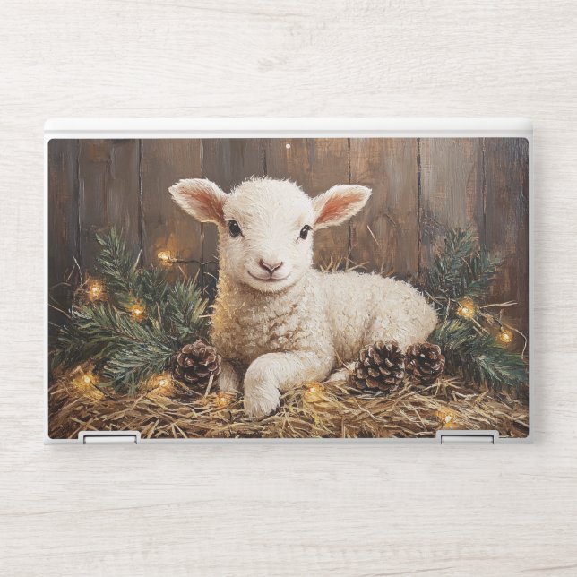 Cute Christmas Lamb Rustic Painting HP Laptop Skin (Front)