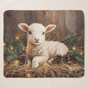 Cute Christmas Lamb Rustic Painting Sherpa Blanket