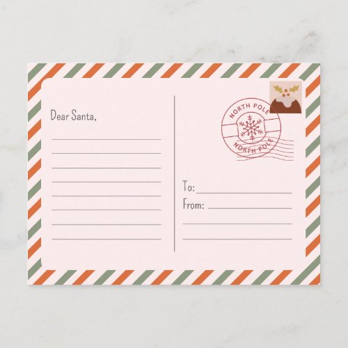 Cute Christmas Letter to Santa North Pole Holiday Postcard