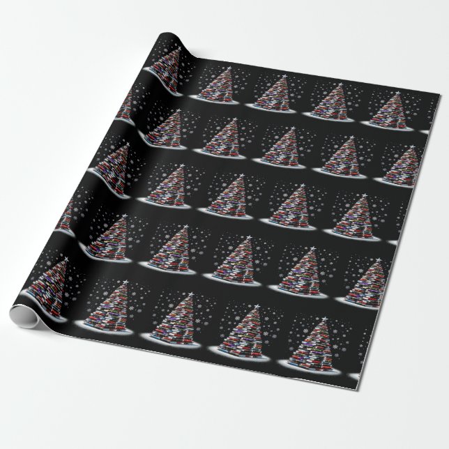 Cute Christmas Library Tree Xmas Trees Wrapping Paper (Unrolled)