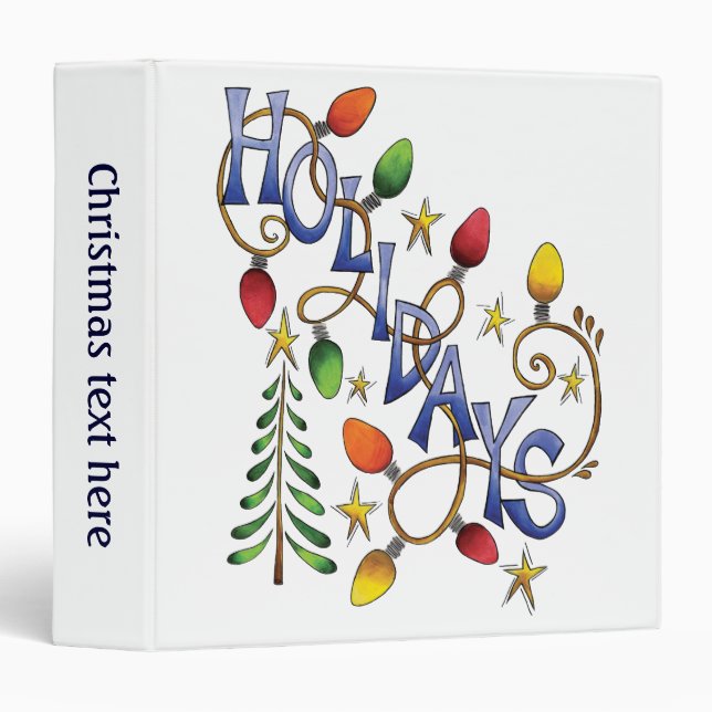 Cute Christmas, Lights and Stars with Holiday Text 3 Ring Binder (Front/Spine)