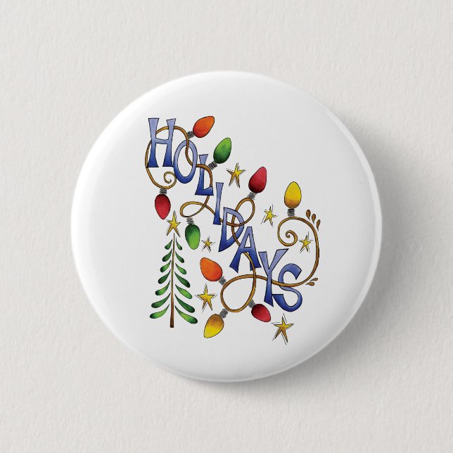 Cute Christmas, Lights and Stars with Holiday Text Button (Front)