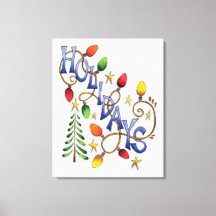 Cute Christmas, Lights and Stars with Holiday Text Canvas Print