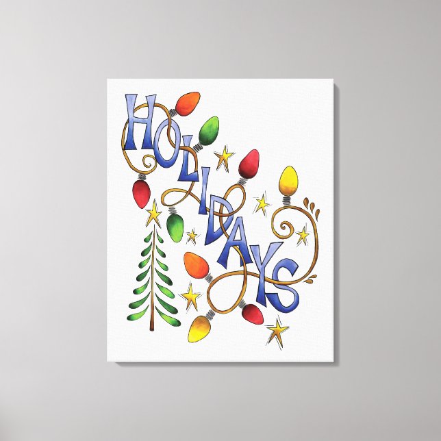 Cute Christmas, Lights and Stars with Holiday Text Canvas Print (Front)