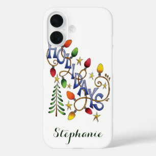 Cute Christmas, Lights and Stars with Holiday Text iPhone 16 Case