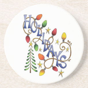 Cute Christmas, Lights and Stars with Holiday Text Coaster